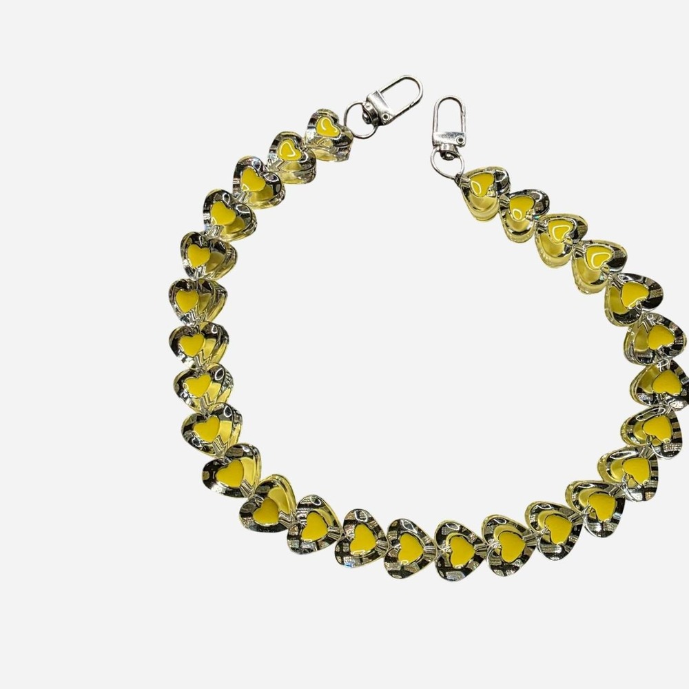 Yellow heart-shaped acrylic beads bag chain